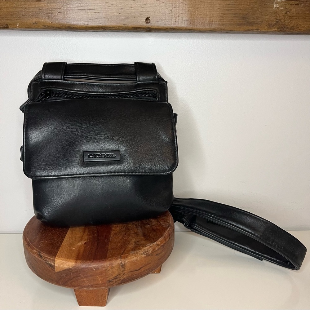 90s VTG Black Faux Leather Strap Belt Bag Purse Low Rise Y2K Festival Fanny Pack